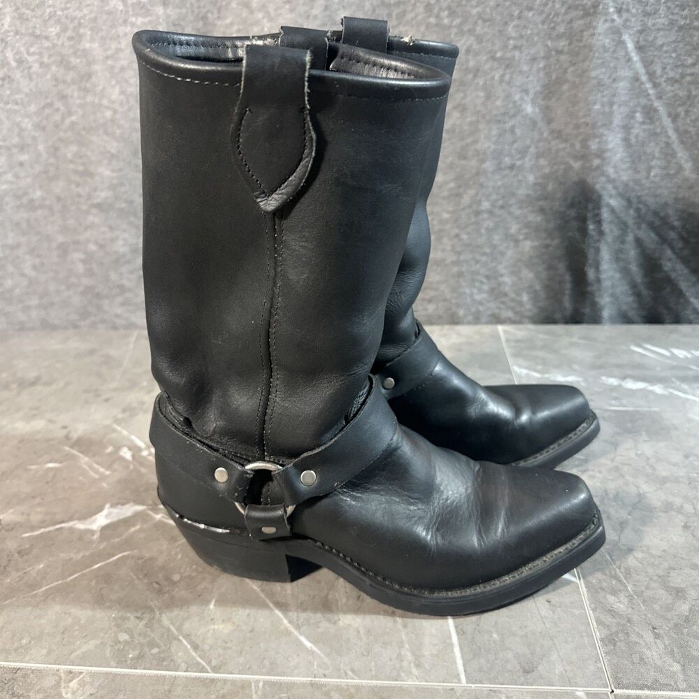 Moto Motorcycle Boots Womens 6M Black Leather Ladies Harness Made In USA B6